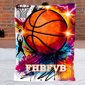 Basketball Theme Customized Blanket – Personalized Name – Gift For Basketball Lovers, Players