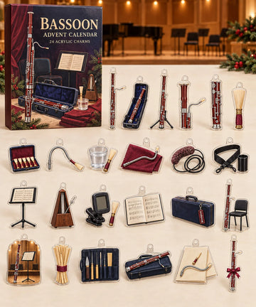 Bassoon advent calendar with 24 custom-shaped flat acrylic charms and printed dimensional artwork 2026 - 24-Day Countdown, Acrylic Charms