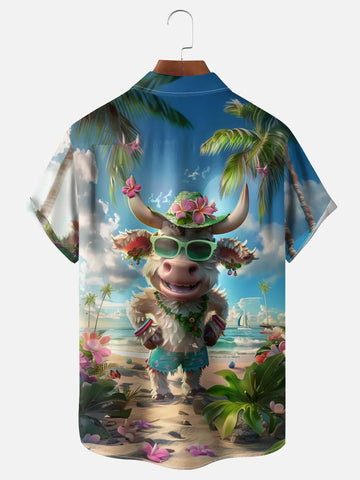 Beach Cow Chest Pocket Hawaiian Shirt