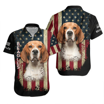 Beagle Dog American Flag Vintage Aloha Hawaiian Shirts For Men Women, 4th Of July Gift For Summer, Friend, Family, Independence Day, Dog Lovers