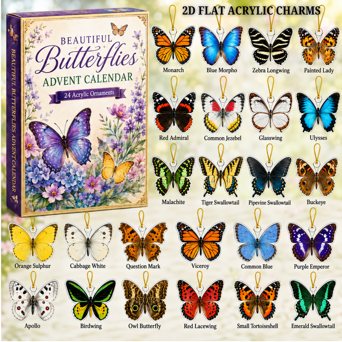 Beautiful Butterflies Advent Calendar 2026 24 Day Festive Countdown Acrylic Charms Blind Box Gift For Butterfly Lovers