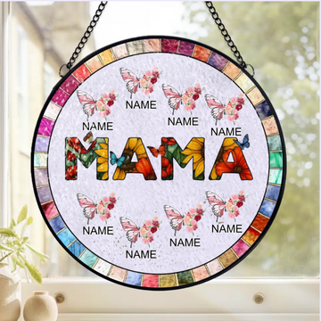 Beautiful Butterflies Surround Nana Personalized Window Stained Glass Custom Gift For Grandma Nanas Home Decor