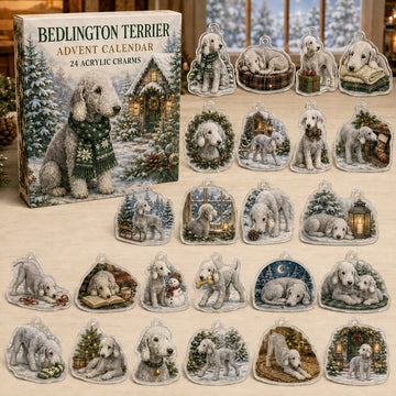 Bedlington Terrier Winter Advent Calendar 2026 - 24-Day Countdown, Acrylic Charms