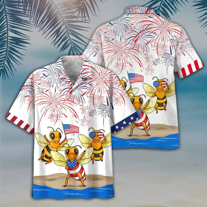 Bee Aloha Hawaiian Shirts For Summer, American Independence Day Aloha Hawaiian Shirt For Men Women, Funny 4th Of July Gift For Bee Lovers, Friend