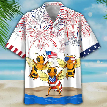 Bee Aloha Hawaiian Shirts For Summer, American Independence Day Aloha Hawaiian Shirt For Men Women, Funny 4th Of July Gift For Bee Lovers, Friend