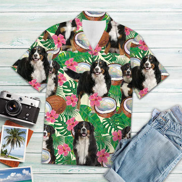 Bernese Mountain Dog Tropical Coconut Hawaiian Shirt, Short Sleeve Hawaiian Aloha Shirt HO2310