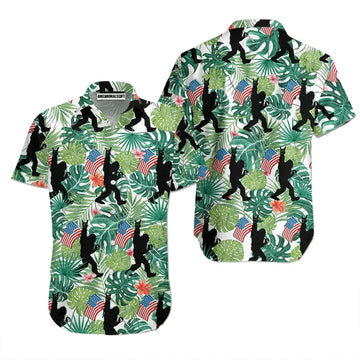 Bigfoot Gibbon American Flag Palm Leaves Pattern Aloha Hawaiian Shirts For Men Women, 4th Of July Gift For Summer, Friend, Family, Independence Day