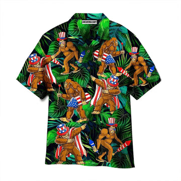 Bigfoot Happy Independence Day American Flag Aloha Hawaiian Shirts For Men Women, Tropical Leaves Hawaiian Shirt For Summer, Gift For Friend, Family