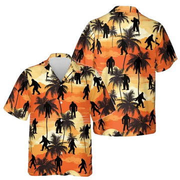 Bigfoot Sunset Coconut Tree Hawaiian Shirt Men And Women, Sasquatch Tropical Hawaiian Shirts HE0037