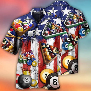 Billiards Aloha Hawaiian Shirts For Summer, America Flag Pattern Independence Day Hawaiian Shirts For Men Women, 4th Of July Gift For Billiards Lovers