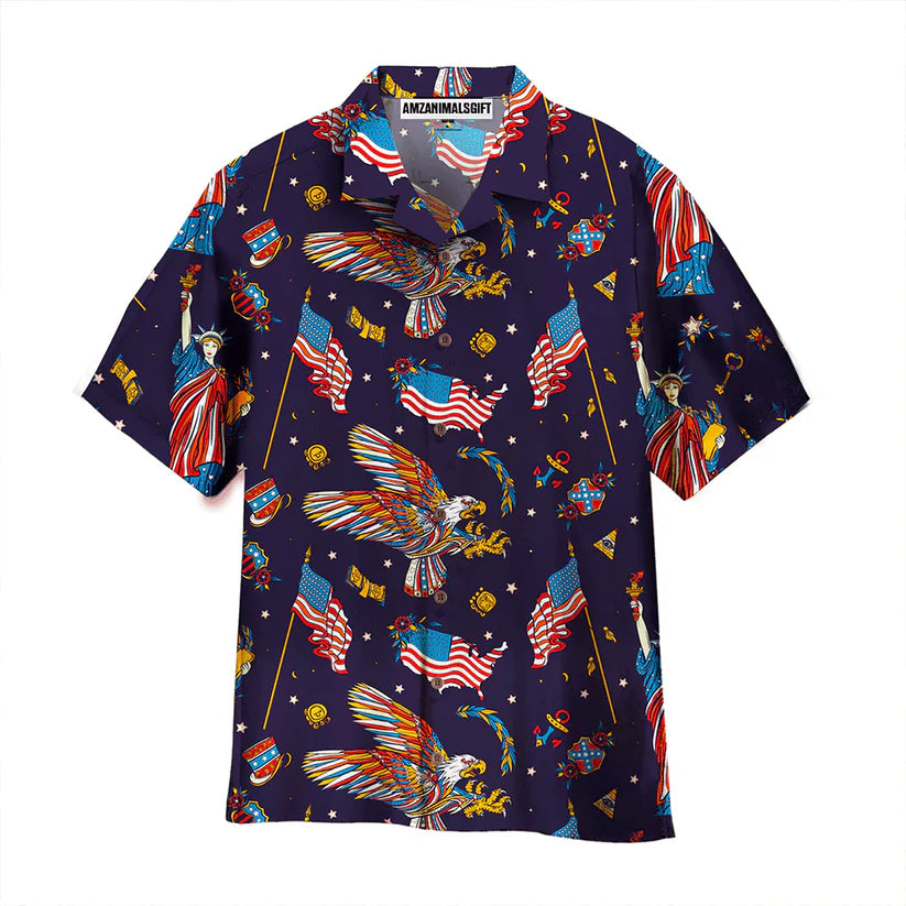 Bird American Flag Independence Day Blue And Red Aloha Hawaiian Shirts For Men Women, 4th Of July Gift For Summer, Patriot, Friend, Family