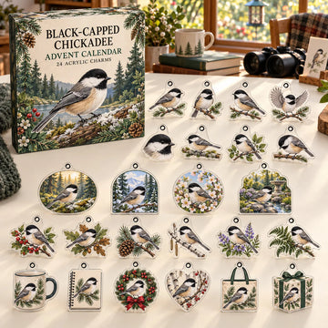 Black Capped Chickadee Advent Calendar 2026 - 24-Day Countdown, Acrylic Charms
