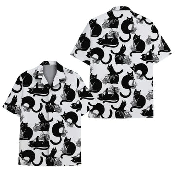 Black Cat And Saxophone Hawaiian Shirts For Men Women, Saxophone Hawaiian Shirts For Cat Lover HE0397