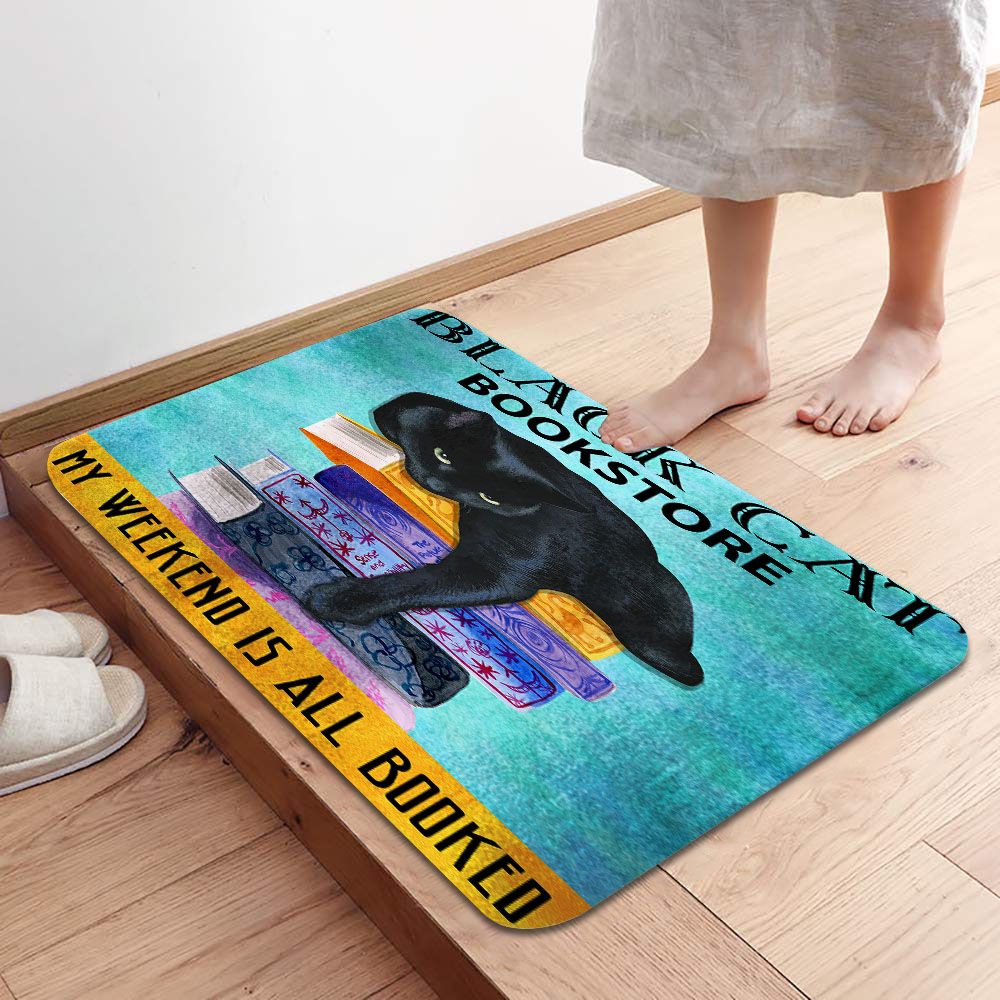 Black Cat Doormat - Black Cat Bookstore My Weekend Is All Booked Blue Doormat - Gifts For Cat Lovers1