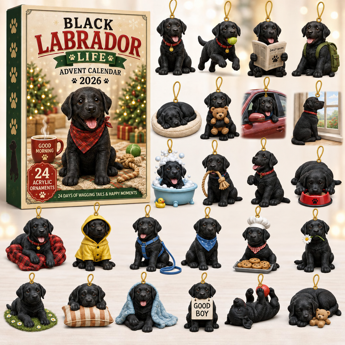 Black Labrador Life Advent Calendar 2026 24 Day Festive Countdown Acrylic Charms Blind Box Gift For Labrador Lovers