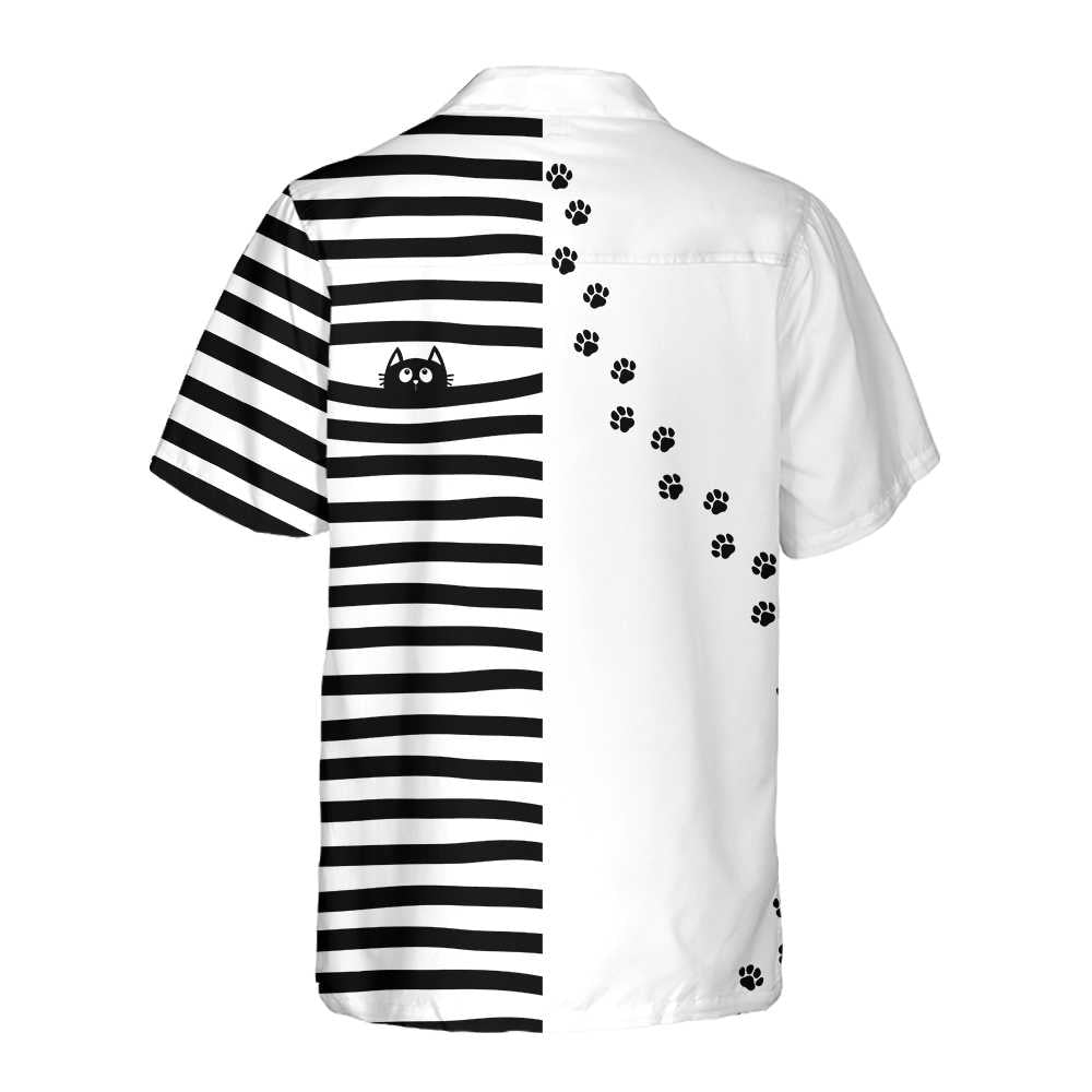 Black Cat Paw Print Hawaiian Shirt, Funny Black Cat Shirt For Adults, Cat Themed Gift For Cat Lovers