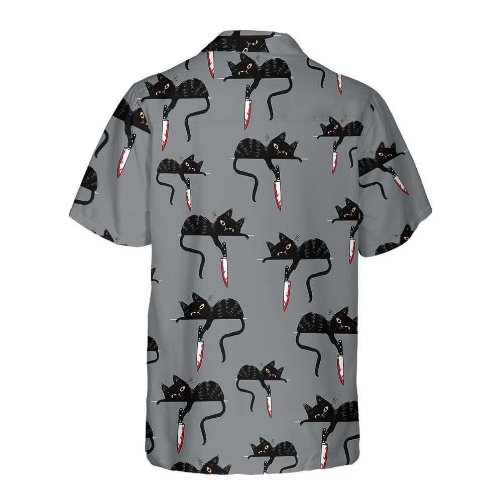 Black Cat With Knife Hawaiian Shirt, Funny Black Cat Shirt For Adults, Cat Themed Gift For Cat Lovers