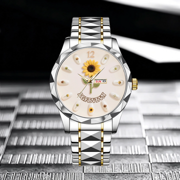 Bloom Sunflower Nail Style Customized Watch - Personalized Name - Exquisite Gifts