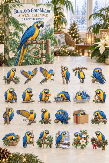 Blue And Gold Macaw Advent Calendar 2026 - 24-Day Countdown, Acrylic Charms