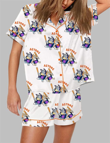 Blue Dog Astros Baseball Print Pajama Set