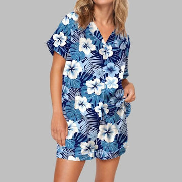Blue Hawaiian Floral Pajama Set