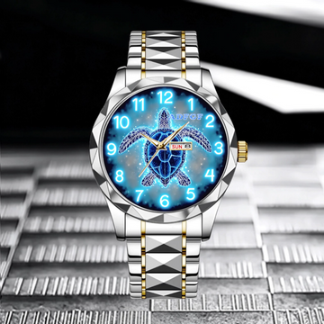 Blue Fluorescent Turtle Custom Watch - Personalized Watch
