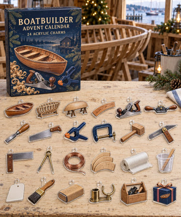 Boatbuilder advent calendar with 24 custom-shaped flat acrylic charms and printed dimensional artwork 2026 - 24-Day Countdown, Acrylic Charms