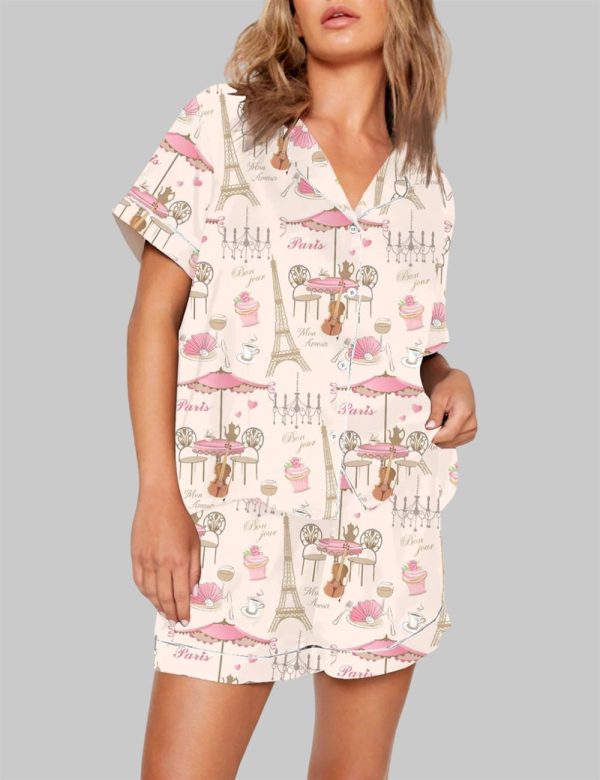 Bonjour Paris Eiffel Tower Travel To France Sister Party Coffee Pajama Set