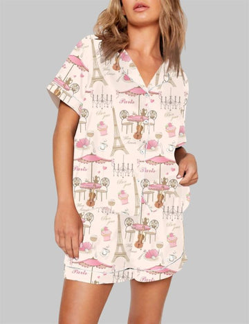 Bonjour Paris Eiffel Tower Travel To France Sister Party Coffee Pajama Set