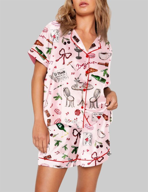 Bonjour Print Short Sleeve Pajama Set