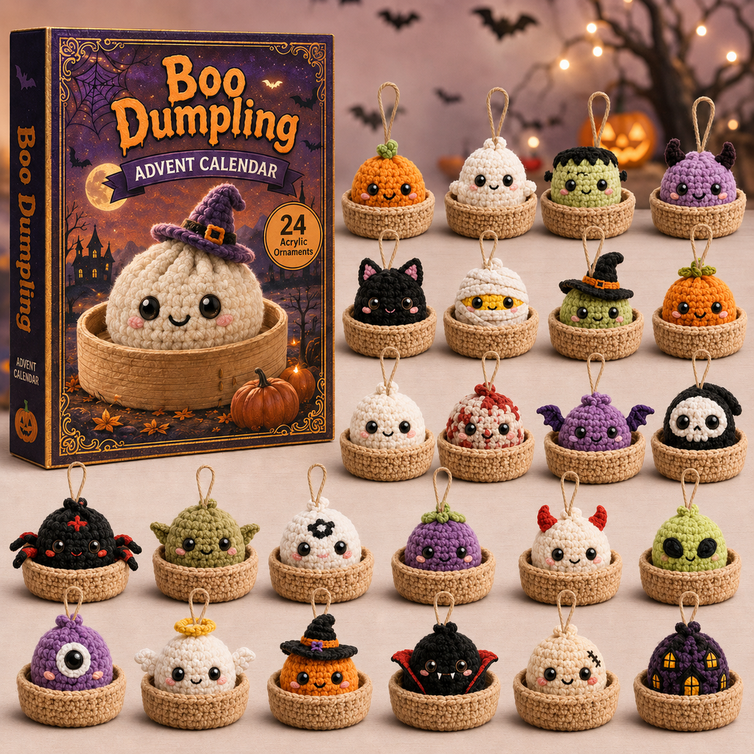 Boo Dumpling Halloween Advent Calendar 2026 24 Day Festive Countdown Acrylic Charms Blind Box Gift For Crochet Lovers