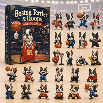 Boston Terrier Hoops Advent Calendar 2026 - 24-Day Countdown, Acrylic Charms Every Day Bring New Suprises