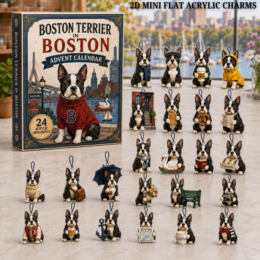 Boston Terrier In Boston Advent Calendar 2026 24 Day Festive Countdown Acrylic Charms Blind Box Gift For Dog Lovers