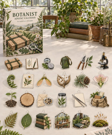 Botanist advent calendar with 24 custom-shaped flat acrylic charms and printed dimensional artwork 2026 - 24-Day Countdown, Acrylic Charms