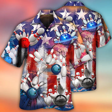 Bowling Aloha Hawaiian Shirts For Summer, USA Flag Independence Day Patriotic Hawaiian Shirts For Men Women, 4th Of July Gift For Bowling Team Lovers