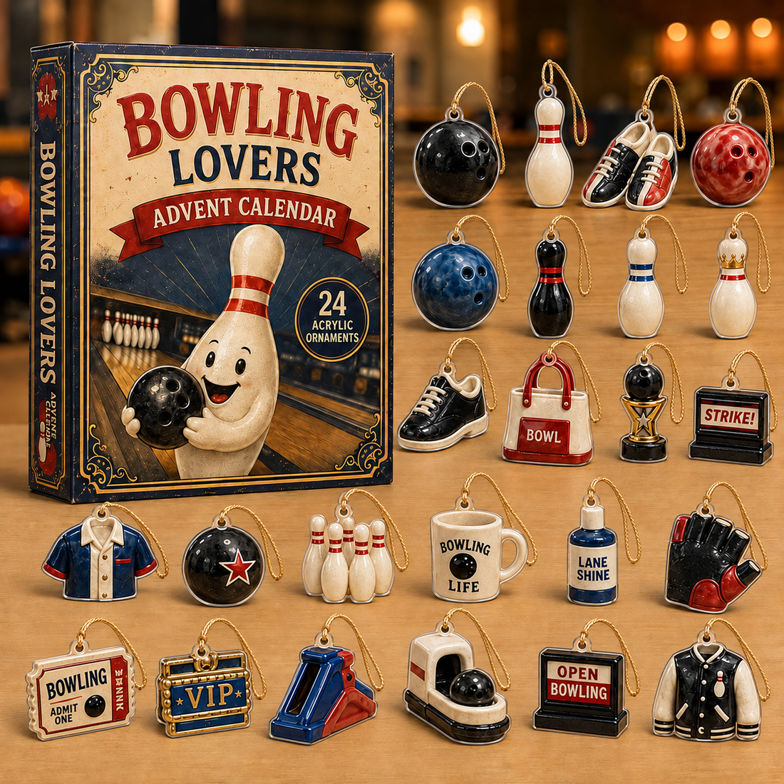 Bowling Mascot Advent Calendar 2026 24 Day Festive Countdown Acrylic Charms Blind Box Gift For Bowling Lovers