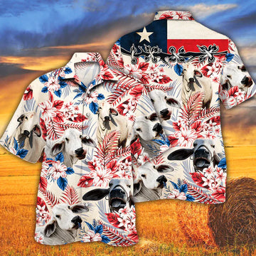 Brahman Cattle Lovers Texas Flag Hawaiian Shirt, Cow Flower aloha shirt, Hawaiian shirt Men, Women HO0067