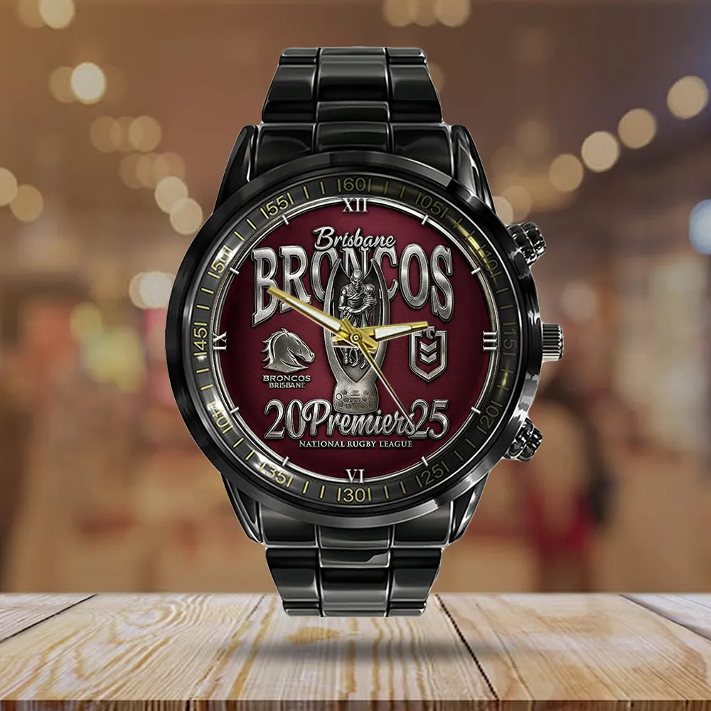 Brisbane Broncos Premiers 2025 Black Stainless Steel Watch – TMTHU1399