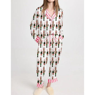 Bucket Nutcracker Print Satin Pajama Set For Women
