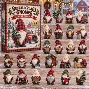 Buffalo Plaid Gnomes Advent Calendar 2026 - 24-Day Countdown, Acrylic Charms