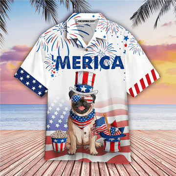 BullDog Hawaiian Shirt, Dog And American Flag 4th Of July Firework White Aloha Hawaiian Shirts For Men Women, Gift For Dog Lovers, Dog Mom Dad, Summer