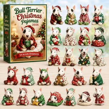 Bull Terrier Christmas Pajamas Advent Calendar 2026 - 24-Day Countdown, Acrylic Charms Every Day Bring New Suprises