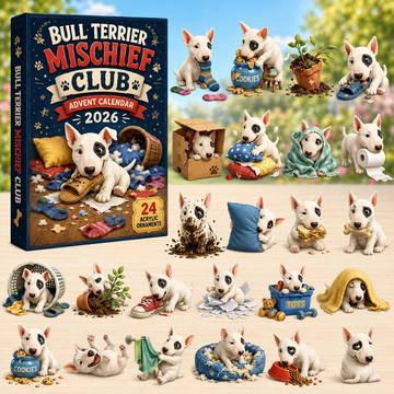 Bull Terrier Mischief Club Advent Calendar 2026 - 24-Day Countdown, Acrylic Charms Every Day Bring New Suprises