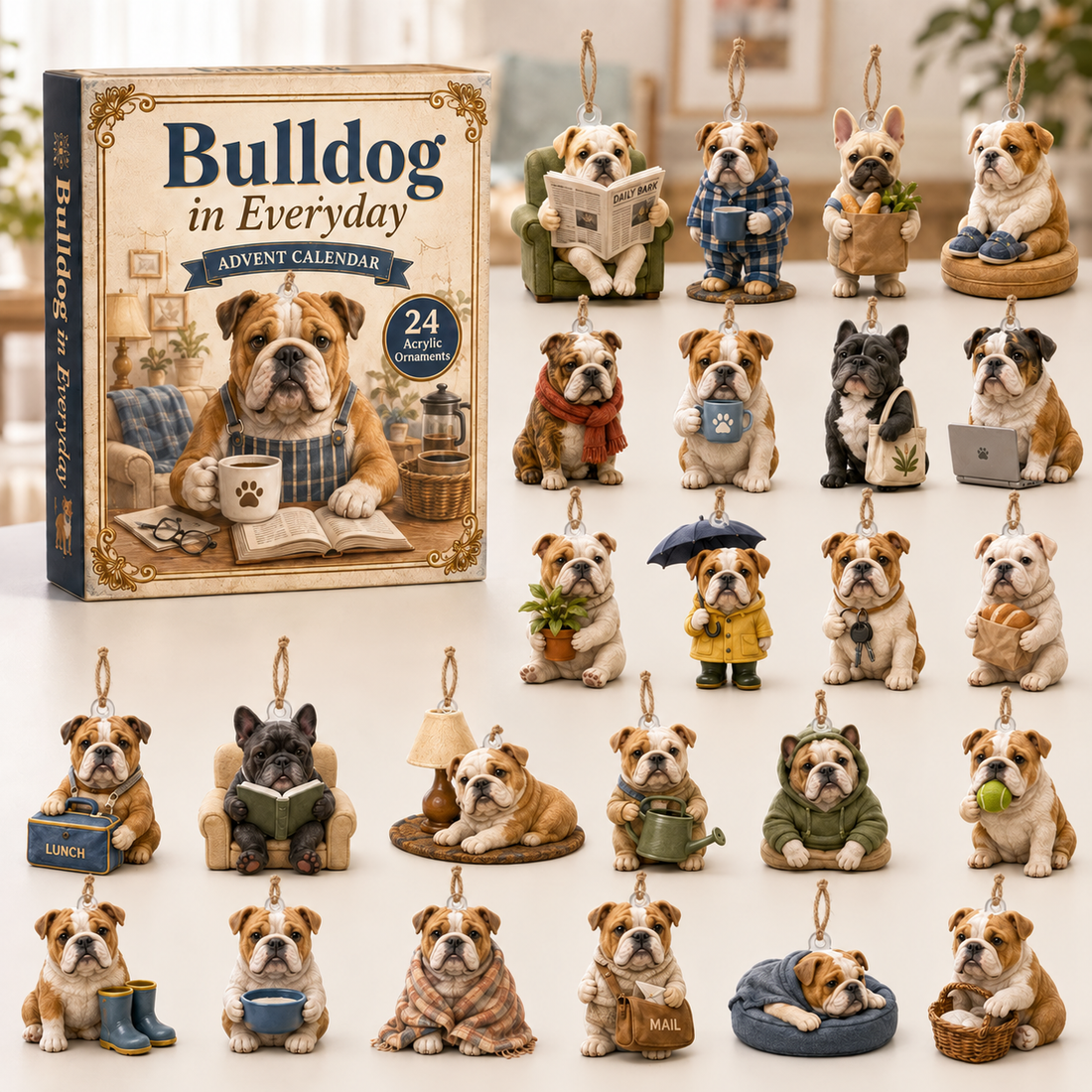 Bulldog In Everyday Advent Calendar 2026 24 Day Festive Countdown Acrylic Charms Blind Box Gift For Bulldog Lovers