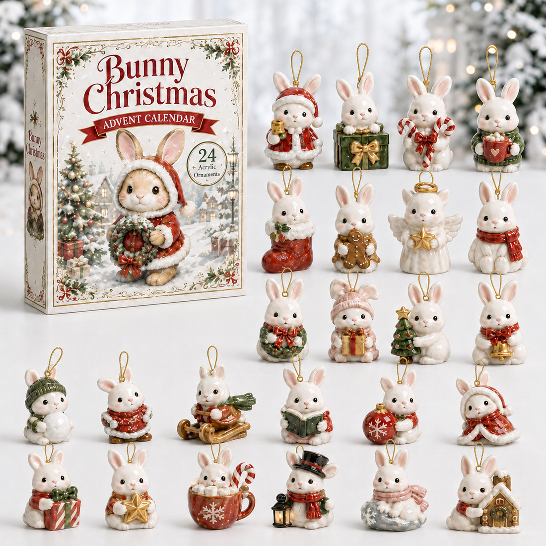 Bunny Christmas Advent Calendar 2026 24 Day Festive Countdown Acrylic Charms Blind Box Gift For Bunny Lovers