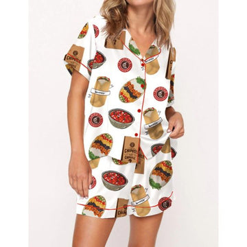 Burritos Bowls Mexican Grill Satin Pajama Set For Women