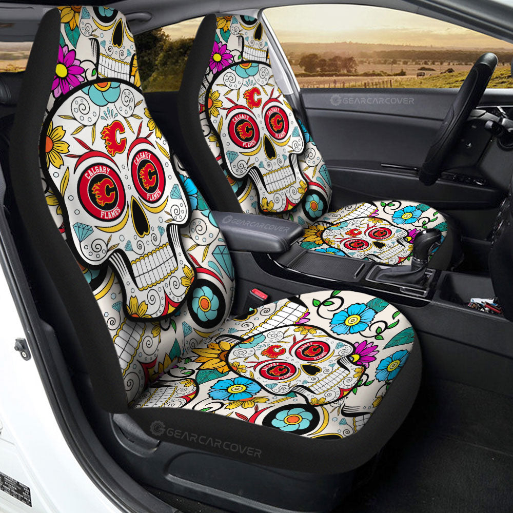 Calgary Flames Car Seat Covers Custom Sugar Skull Car Accessories