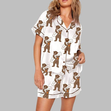 California Bear Hugging California Map Print Pajama Set