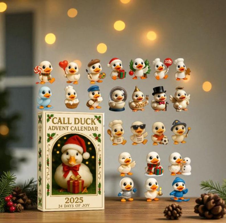 Call Duck Advent Calendar 2025 24 Day Acrylic Ornament Box Cute Duck Christmas Countdown Gift Holiday Decor For Animal Lovers