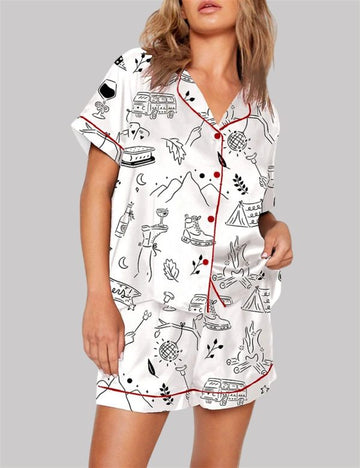 Camp Bachelorette Hand Drawn Mountain Hiking Glamping Girls Trip Pajama Set